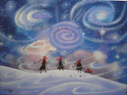 "Under The Stars With The Wind at Our Backs," a Galaxy Stars Universe Snow PRINT by Deborah Gregg