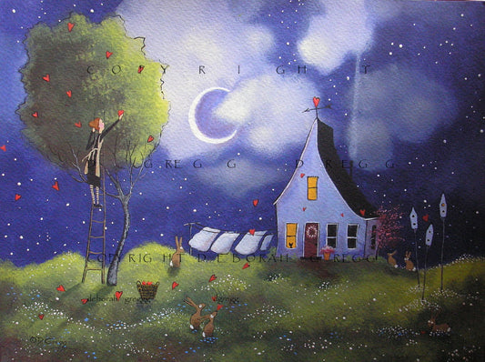 "In Love With Spring," a Rabbits Love Springtime Moon Print by Deborah Gregg