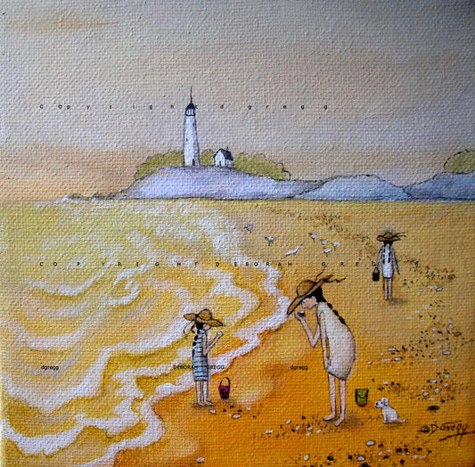 "Beach Girls," a small summer ocean shell collecting PRINT by Deborah Gregg