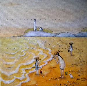 "Beach Girls," a small summer ocean shell collecting PRINT by Deborah Gregg