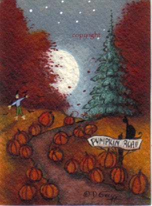 "Pumpkin Road," a Tiny Moon Fall Pumpkin Print by Deborah Gregg