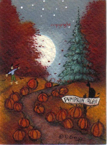 "Pumpkin Road," a Tiny Moon Fall Pumpkin Print by Deborah Gregg