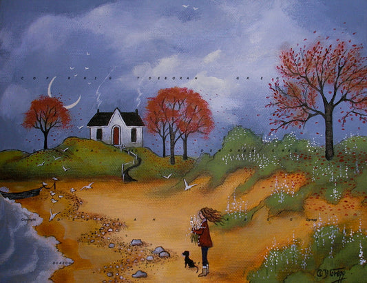 "Face To The Wind," a small Autumn Lake Beach Print by Deborah Gregg