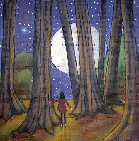 "In The Light," a small Woods Moon Autumn Night Print by Deborah Gregg