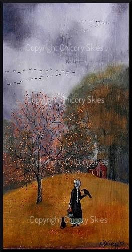 "Season's Close," a small autumn geese fall leaves PRINT by Deborah Gregg