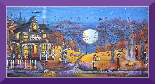 "Late Night Hours For Halloween," A Tiny Halloween Witch Bakery PRINT by Deborah Gregg